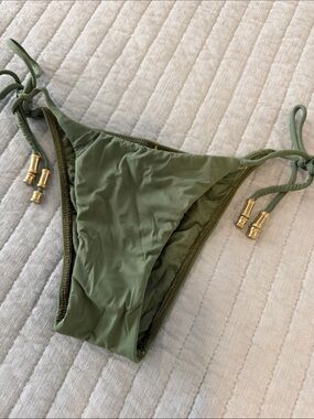 VIX - Olive Green Tie-Side Bikini Bottom with Gold Accents